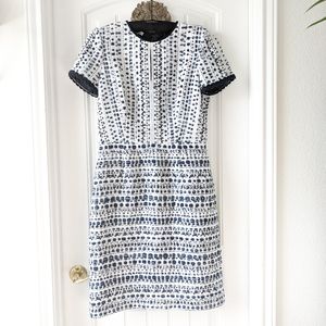 OSCAR DE LA RENTA White & Blue Ribbon Tweed Dress Size 10